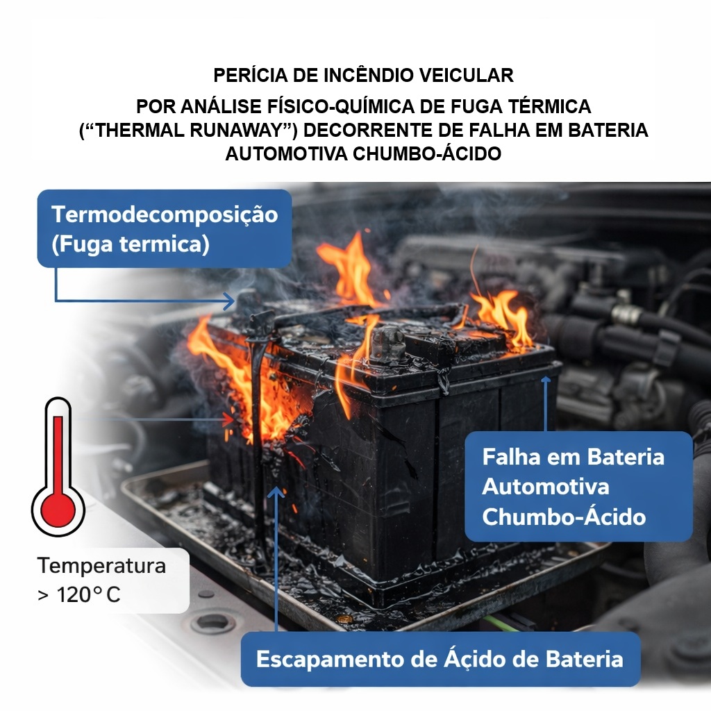 PERÍCIA DE INCÊNDIO VEICULAR POR ANÁLISE FÍSICO-QUÍMICA DE FUGA TÉRMICA (“THERMAL RUNAWAY”) DECORRENTE DE FALHA EM BATERIA AUTOMOTIVA CHUMBO-ÁCIDO